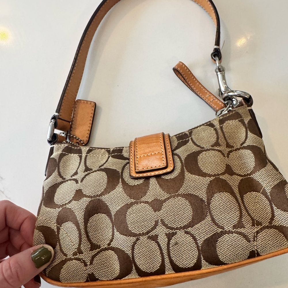 Coach Signature Canvas Mini Shoulder Bag in Brown and Tan - Picture 3 of 10